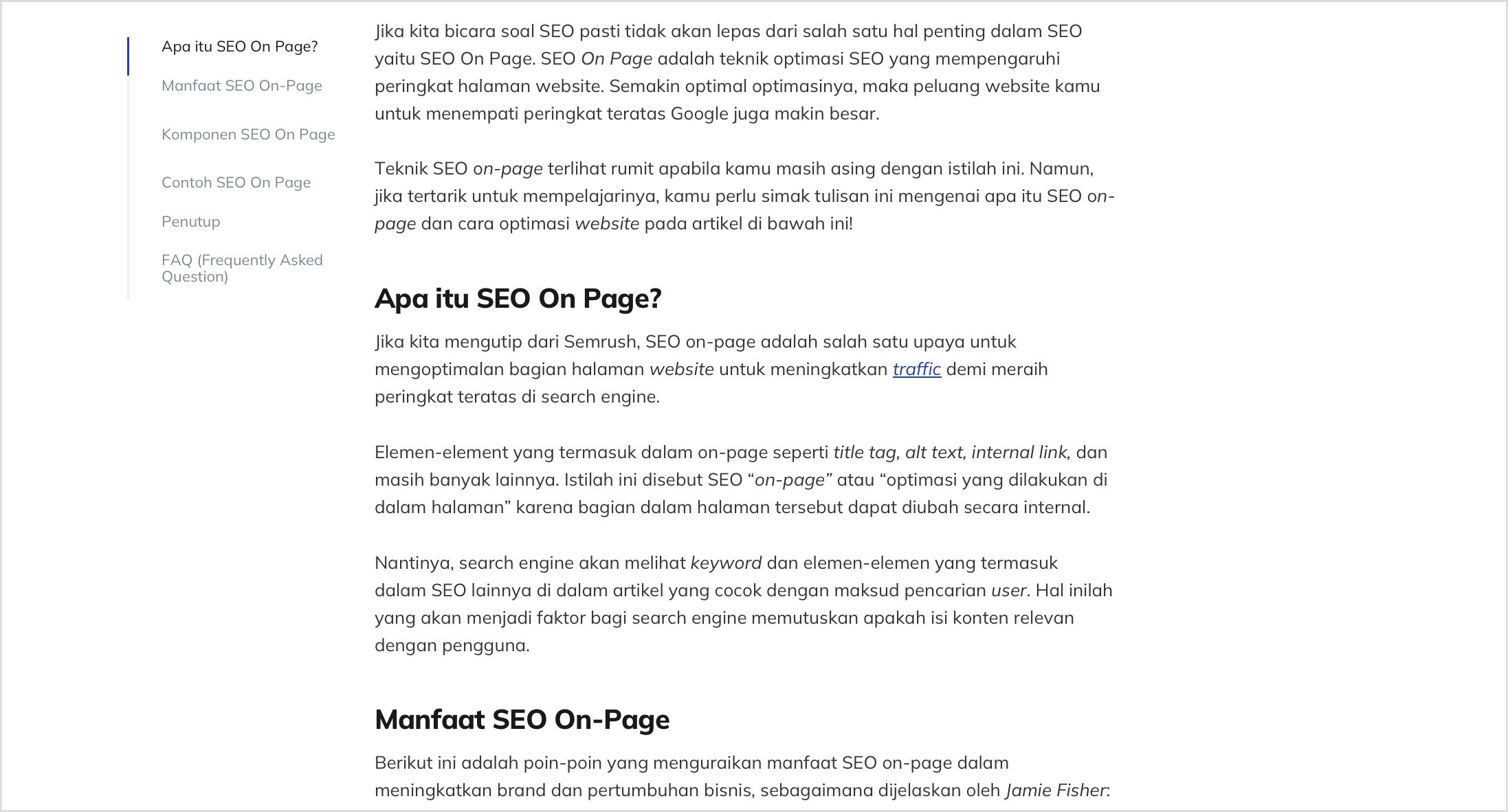 Isi Artikel Keyword SEO On Page